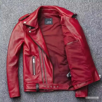 Men's Leather Jacket Fashionable Casual Coat Motorcycle Style Regular Cut Chinese Brand Stock AE New Autumn Winter Collection