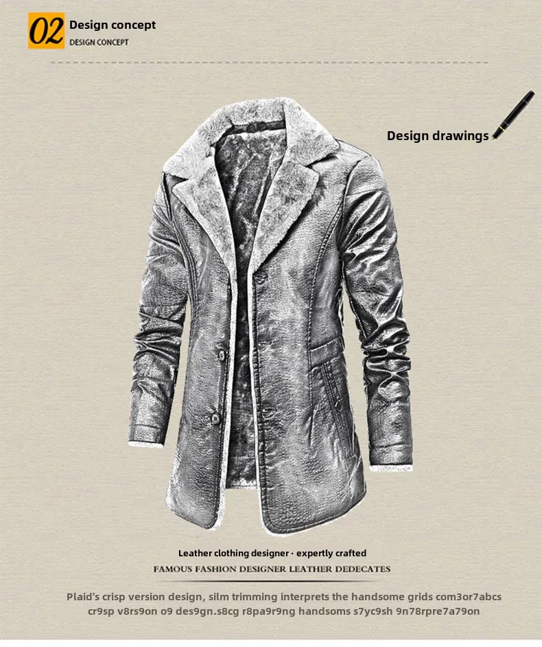 Men Coat Winter Long Leather Jacket Casual Jackets Coats New Faux Leather Vintage Biker Jacket Men Windproof Motorcycle Jacket