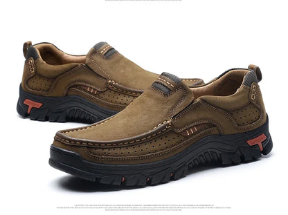 Handmade Leather Men Shoes Casual Outdoor Slip On Loafers Men Leather Shoes Flats Moccasins Walking Shoes Non-Slip Dropshipping