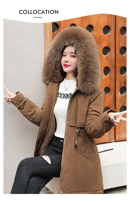 Winter Coat 2025 New Women's Thick Cotton Jacket Women's Medium long Korean version Fur collar Coat Female Warm Parka Overcoat
