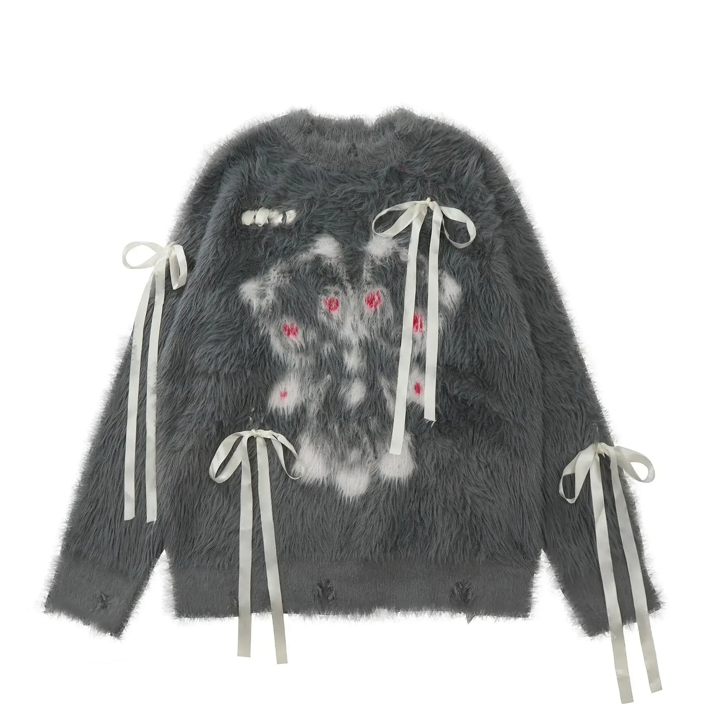 American sweet and cool bow sweater women's autumn and winter new loose soft waxy retro loose sweater outside the coat.