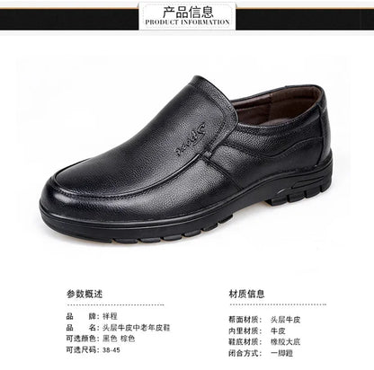 Genuine Leather Men Casual Shoes Luxury British Business Men Shoes Fashion Round Toe Lace Up Autumn Winter Old Man's Footwear