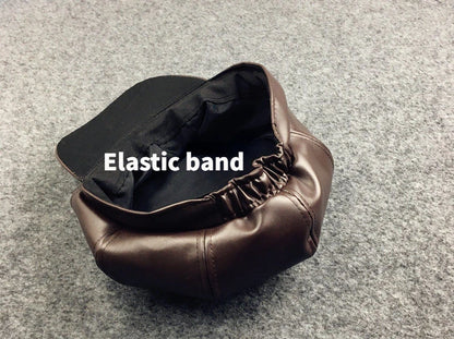 Kids Boys Girls PU Leather Hat 2024 New Arrival Children Princess Retro Beret Cap British Style Plaid Striped Cap Steetwear Hat