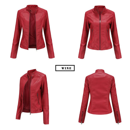 Leather coat  spring women leather jacket slim motorcycle clothing  Zipper fashion jackets and coats black high-quality clothing