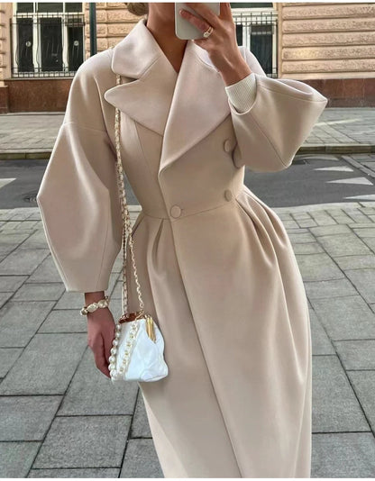 Winter Coat For Women Fashion Solid Loose Lapel Double Breasted Trench Vintage Long Sleeve Jackets Warm Thick Woman New In Coats