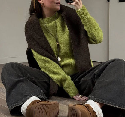 Women's Winter Sweater 2025 Warm Pullovers O Neck Knitwear Loose Knit Jumpers Basic Brown Sweaters For Women Winter Pink