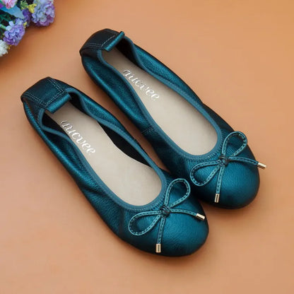 2024 Women Leather Breathable Ladies Comfortable Ballet Flats Driving Shoe Fashion Slip on Shallow Loafers Office Flat Boat Shoe