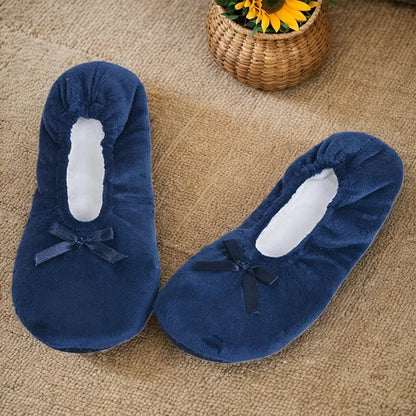 Women Ballerina Slippers with Satin Bow Winter Slippers Comfortable Warm Ballet Flats Girls Plush Slippers