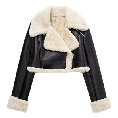 Winter Coat For Women 2024 Black Lapel Long Sleeves Female Zipper Short Jackets Top Streetwear Woman New In OuterCoat