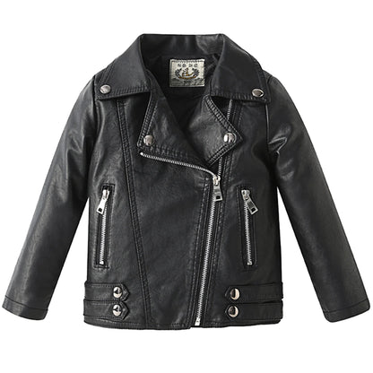 Retro Children's Leather Jacket,Boys Transition Coat,Kids PU Locomotive Wear,Faux Leather Outerwear,Girls Motorcycle Outfits