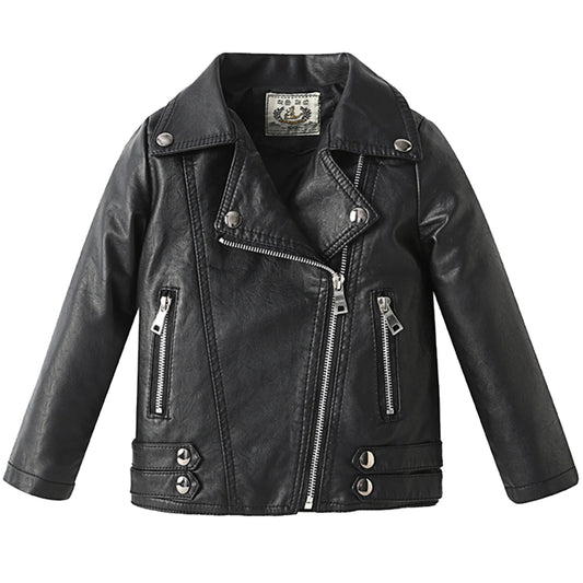 Retro Children's Leather Jacket,Boys Transition Coat,Kids PU Locomotive Wear,Faux Leather Outerwear,Girls Motorcycle Outfits