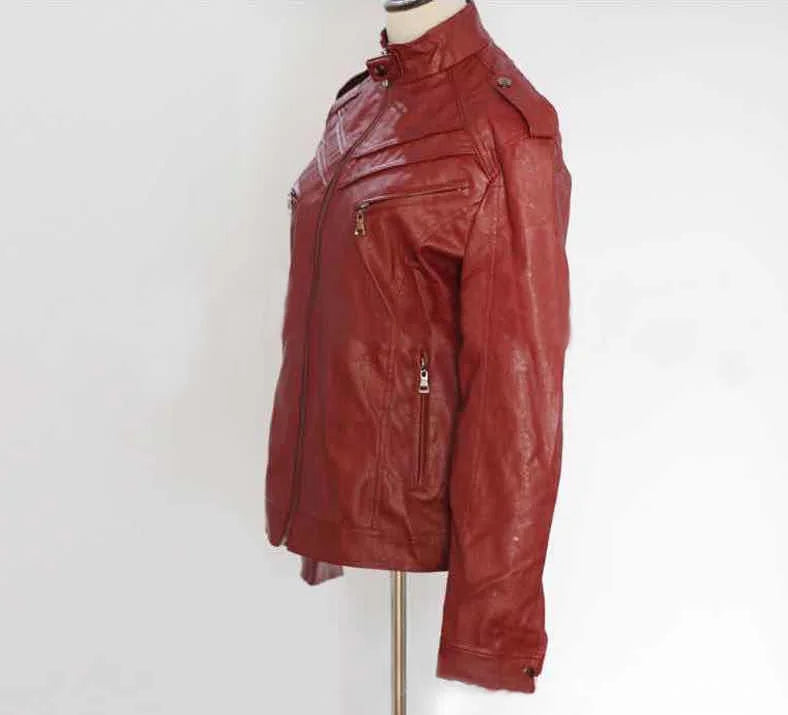 The new casual high-end fashion leather coat men sell European and American solid color handsome stand-up collar jacket