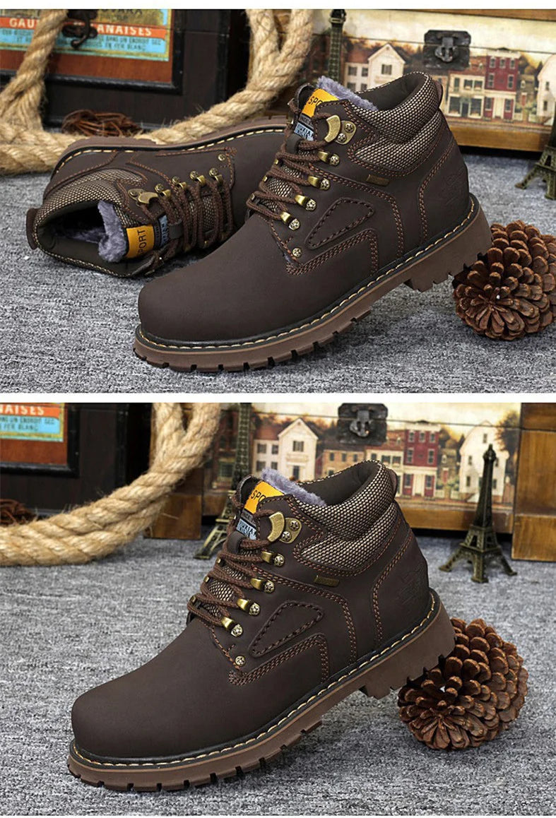 Genuine Leather Men Boots Casual Work Shoes Brown Luxury Brand Autumn Winter Handmade Fashion Male Ankle Boots Bot