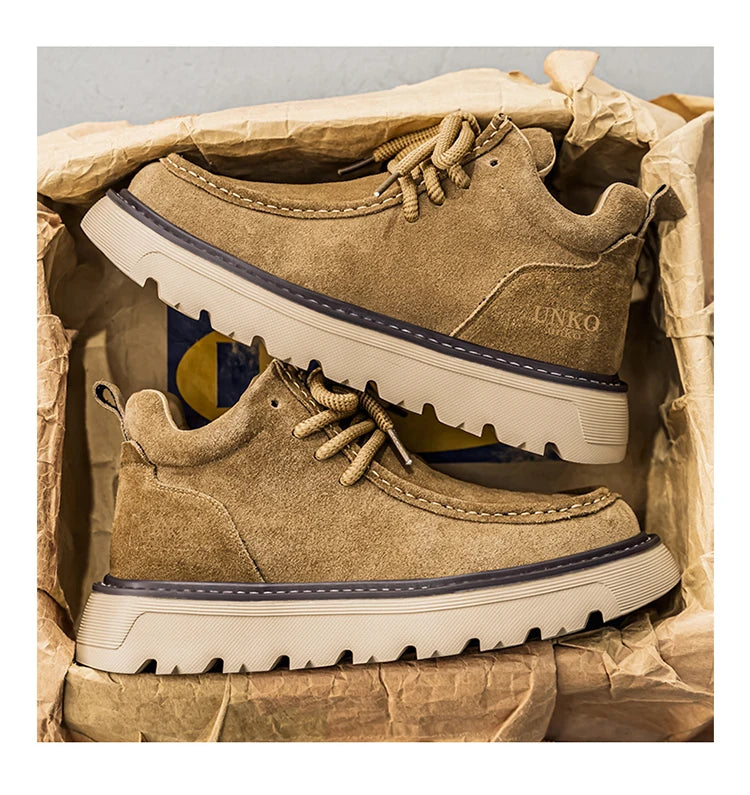 Men's luxury suede leather shoes lace up comfortable ankle boots classic retro leather boots outdoor sports and leisure shoes