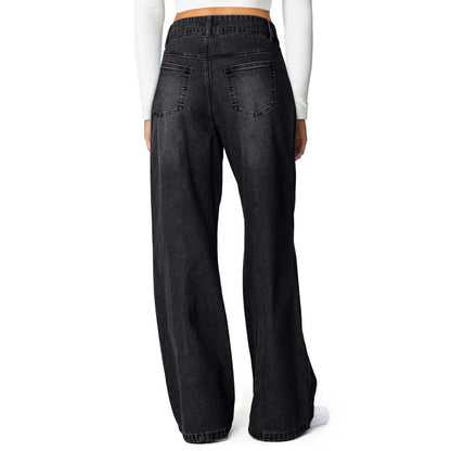Jeans Woman Fashion Loose High Waist Straight Leg Wide Leg Korean Retro Denim Pants Long Trousers Commuting Daily Comfortable