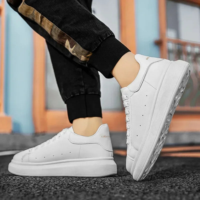 White Leather Men Casual Shoes Platform Outdoor Mens Walking Running Sneakers Breathable Board Shoes Women Tennis Sport Shoes