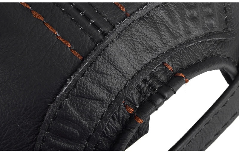 Men Real Cowhide Leather Earlap Caps Male Fall Winter 100% Real Cow Leather Hats New Casual Real Leather Outdoor Baseball Cap