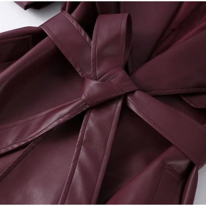 Fashion PU Leather Long Overcoats With Belt Women Luxury Lapel Button Oversize Jackets Female 2025 Autumn High Street Outerwear