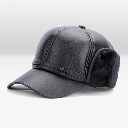 Men's Casual Cuffed Soft Leather Baseball Cap for Middle-Aged and Elderly, Warm for Winter