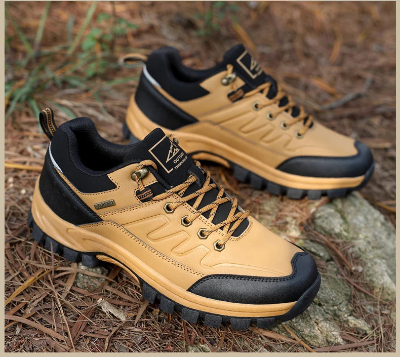 New Leather Men Shoes Outdoors Non-Slip Men's Hiking Shoes Lace-Up Waterproof Men Sneakers Fashion Comfortable Walking Shoes