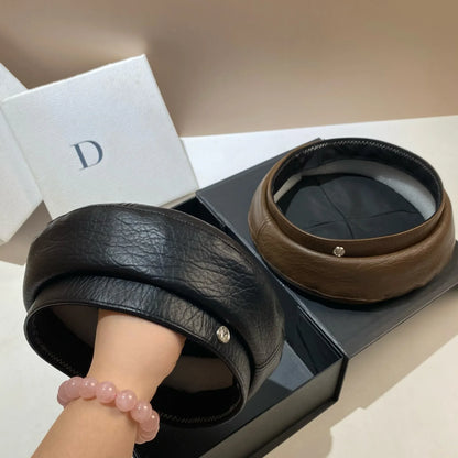 PU Leather Beret Caps Women Fashion Artist Painter Hat Letter M Female Berets Flat Top Octagonal Cap Ladies All-Match Caps