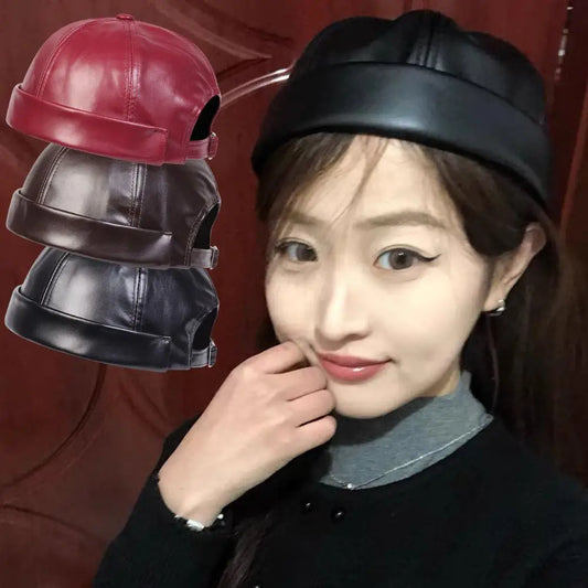 Men Women PU Leather Landlord Caps Retro Autumn Winter Adjustable Melon Skin Hats Hip Hop Hat Painter Cap Fashion Men Street Hat