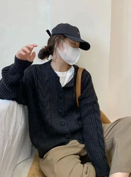 Ladies Sweaters Winter Button Kawaii Knitted Top For Women Yellow Cute Cardigan Designer Y2k Fashion Korea Korean Luxury Jumper