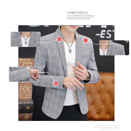 Men's British Style Checkered Suit Casual High-End Spring Autumn Small Plankton Design Handsome Coat