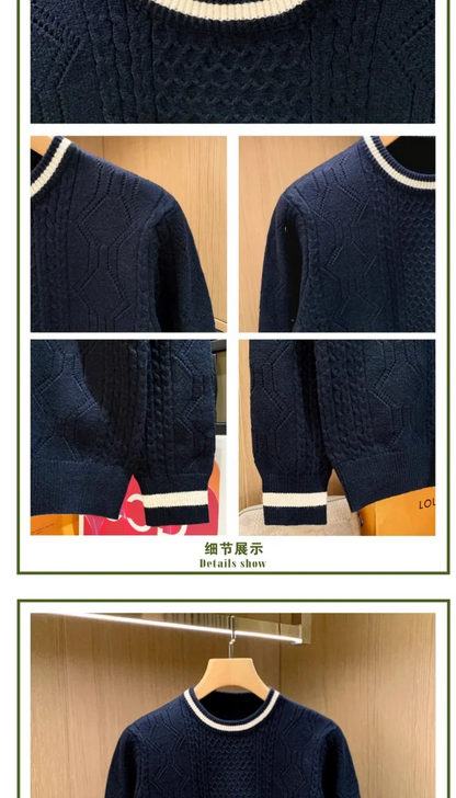 2025 Winter New Fashion Twist Knitted Sweater Men Trendy Casual Solid Color Warm Versatile Handsome Men Sweater