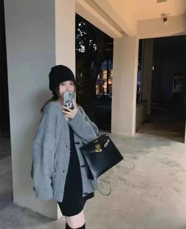 Ladies Sweaters Winter Button Knitted Top for Women White Cardigan 2025 New Collection Jumper Long Sleeve Knitwear Korean Luxury