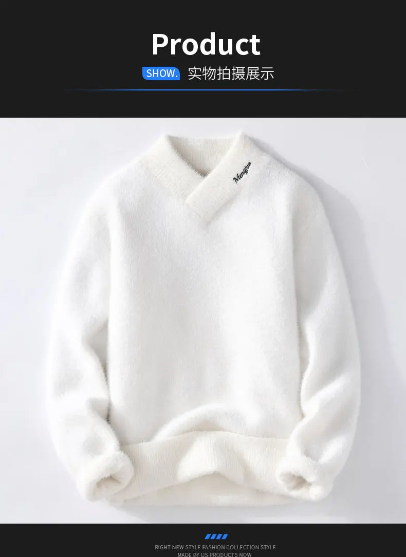 Sweaters men 2025 winter korean style mens warm sweater V-neck men sweaters autumn Men's wool pullovers men full size M-XXXL