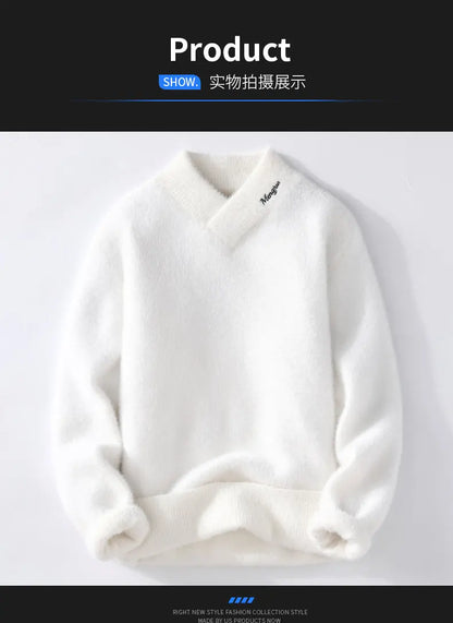 Sweaters men 2025 winter korean style mens warm sweater V-neck men sweaters autumn Men's wool pullovers men full size M-XXXL