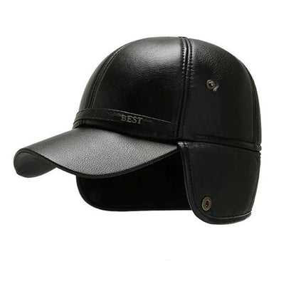 Men's Casual Cuffed Soft Leather Baseball Cap for Middle-Aged and Elderly, Warm for Winter