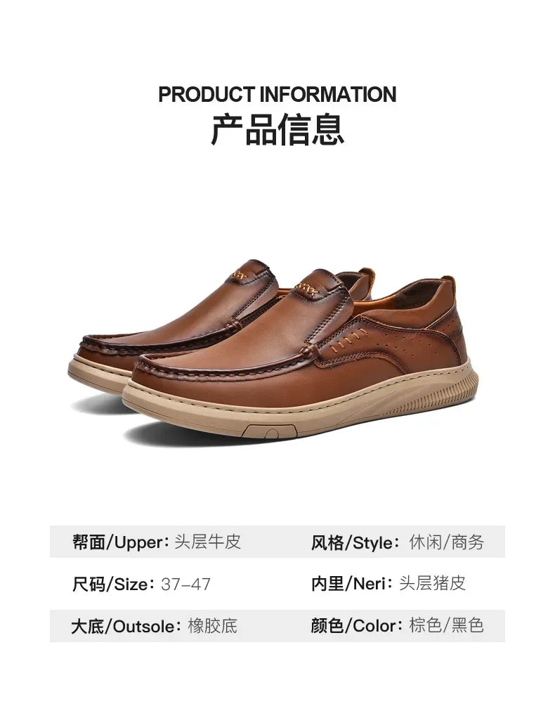 Men's Top Layer Cowhide Leather Shoes Casual Men's Shoes Soft Sole Comfortable Genuine Leather Men's Driving Shoe Zapatillas