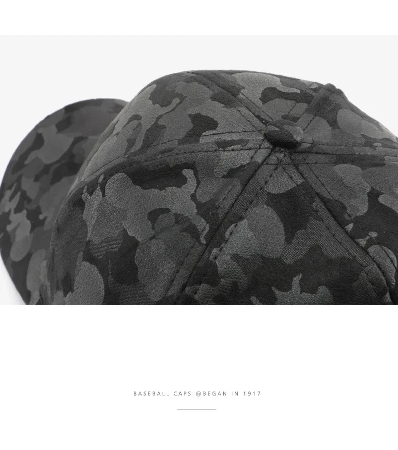 Leather Suede PU Camouflage Baseball Cap Men and Women Autumn Winter Hip Hop Adjustable Outdoor Snapback Hat