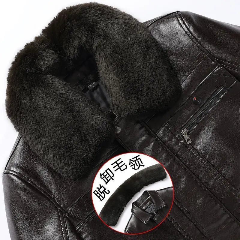 Natural Leather Jacket For Men Fur Thick Loose Plus Velvet Winter Black Leather Coats Male Sheepskin Coat Man With Fur Collar