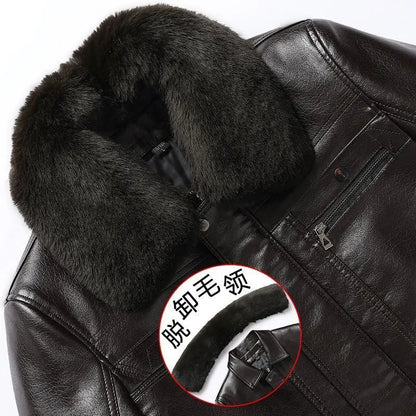 Natural Leather Jacket For Men Fur Thick Loose Plus Velvet Winter Black Leather Coats Male Sheepskin Coat Man With Fur Collar