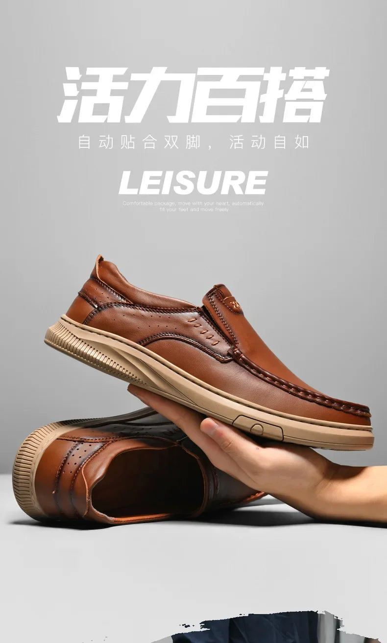 Men's Top Layer Cowhide Leather Shoes Casual Men's Shoes Soft Sole Comfortable Genuine Leather Men's Driving Shoe Zapatillas