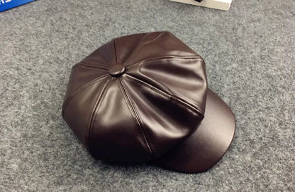 Kids Boys Girls PU Leather Hat 2024 New Arrival Children Princess Retro Beret Cap British Style Plaid Striped Cap Steetwear Hat