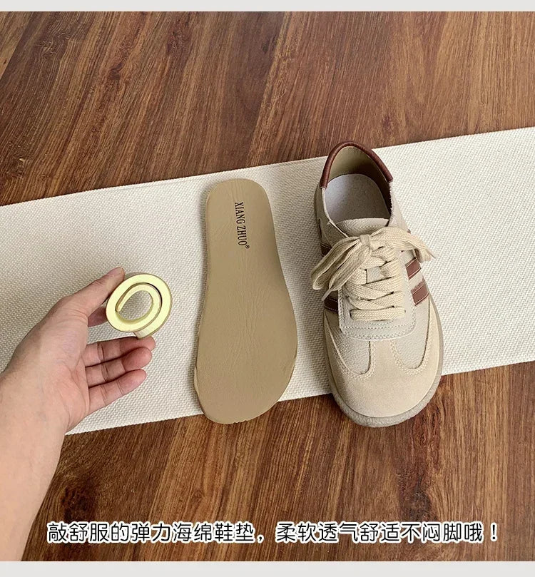 Leather cowhide German training shoes women's college style casual shoes 2025 new soft-soled casual flat-soled sports shoes