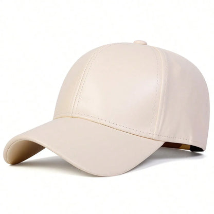 PU leather baseball cap spring and autumn men's solid color leather sun shading duck tongue cap casual hat