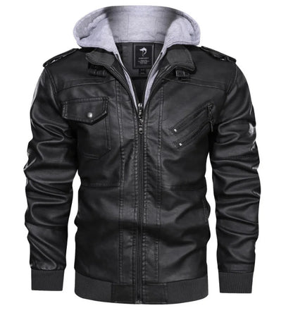 Men Leather Jacket Warm Autumn Winter Windbreaker Overcoat PU Biker Jacket Coat With Hood Fashion Casual Jacket Male Clothes