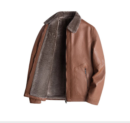 Men's Leather Jacket Winter Fleece Motorcycle Faux Leather Jacket Thick Warm Windbreaker Ropa De Hombre Slim Motorbiker Coat Men