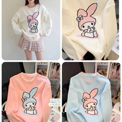 Hot Kawaii Sanrios My Melody Autumn Winter Sweaters for Girls Sweet and Cute Loose Sweatshirts for Couples Casual Versatile Tops