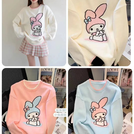 Hot Kawaii Sanrios My Melody Autumn Winter Sweaters for Girls Sweet and Cute Loose Sweatshirts for Couples Casual Versatile Tops