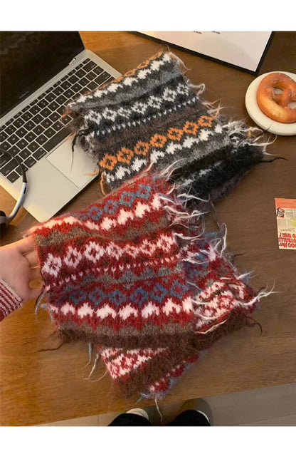 Women's Winter Scarf Sweet Style Warm Scarf Knitted Wool Scarf  Winter High End Retro Thickened Warm Woolen Scarf Fashion Scarf