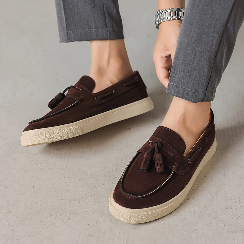 Suede Leather Handmade Loafers Leisure Walk Male Casual Shoes New Design Casual Slip on Flats Versatile Driving Shoes Moccasins