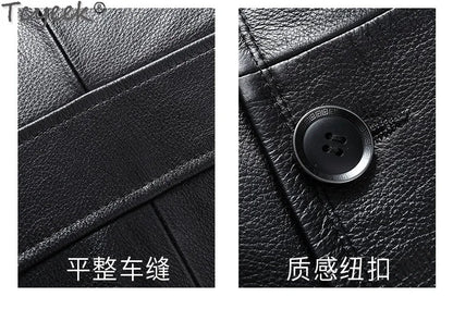 Tcyeek Real Cowhide Genuine Leather Man Jackets Mid-length Trench Coat Spring Autumn Suit Jacket Men Clothing Jaqueta De Couro