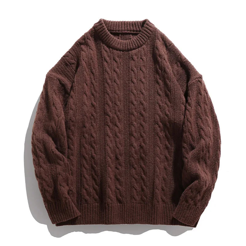 Men Winter Sweaters Men's Thick Twisted Flower Knitted Sweater Autumn Winter Round Neck Pullover Sweater Warm Top Women Sweater