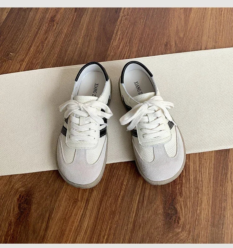 Leather cowhide German training shoes women's college style casual shoes 2025 new soft-soled casual flat-soled sports shoes